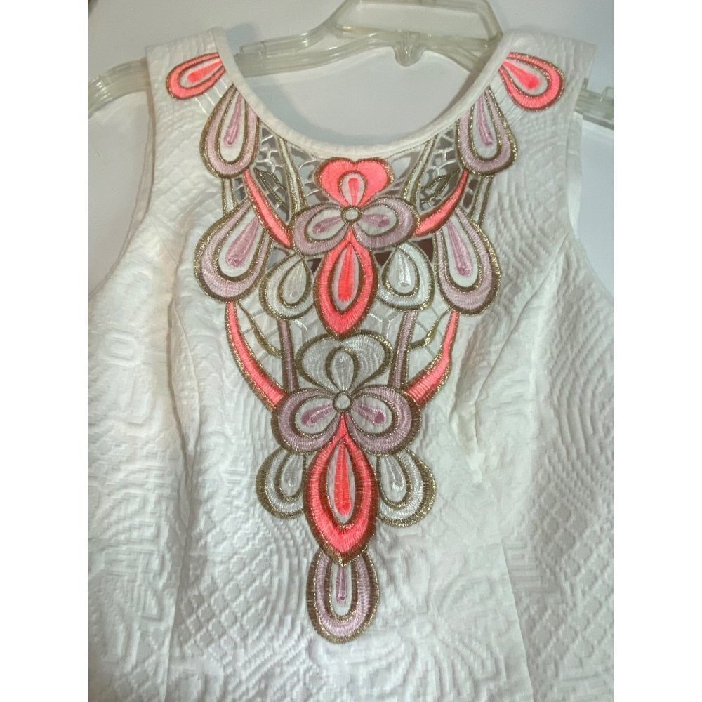 Lilly Pulitzer Logan White Floral Pique Jacquard Shift Dress White with Coral, P - Picture 5 of 14